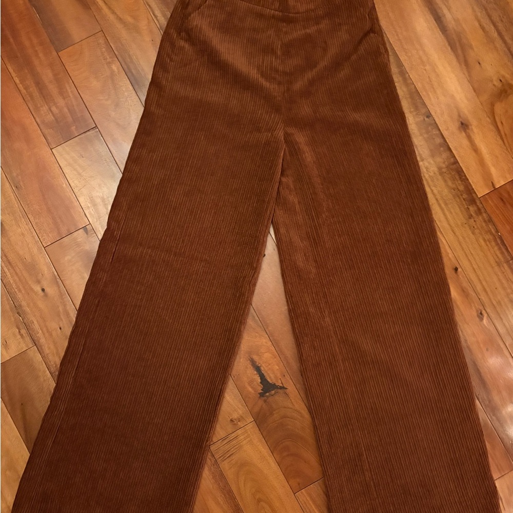 Stradivarius Rust Wide-Leg Corduroy Pants